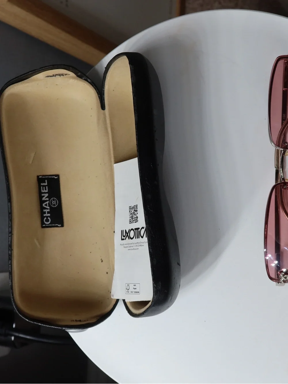 CHANEL Pink Rimless Sunglasses with rhinestones